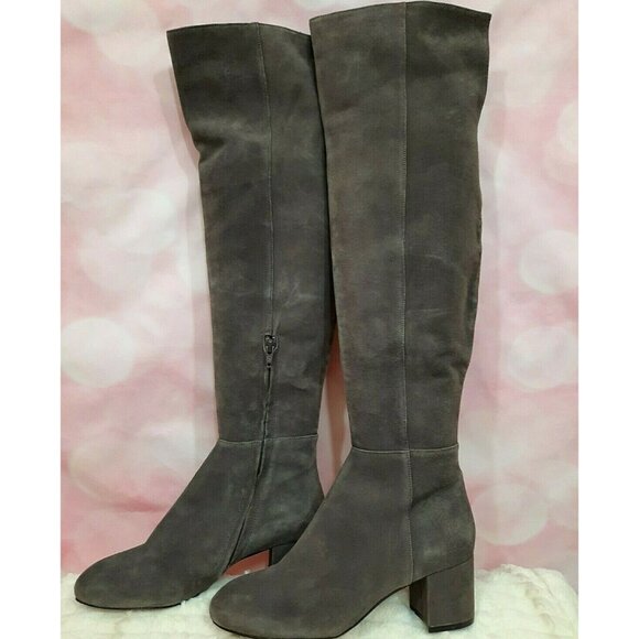 Halogen Scarlett Grey Suede Over Knee Boots Womens Size 8.5 Block Heel - Picture 1 of 12